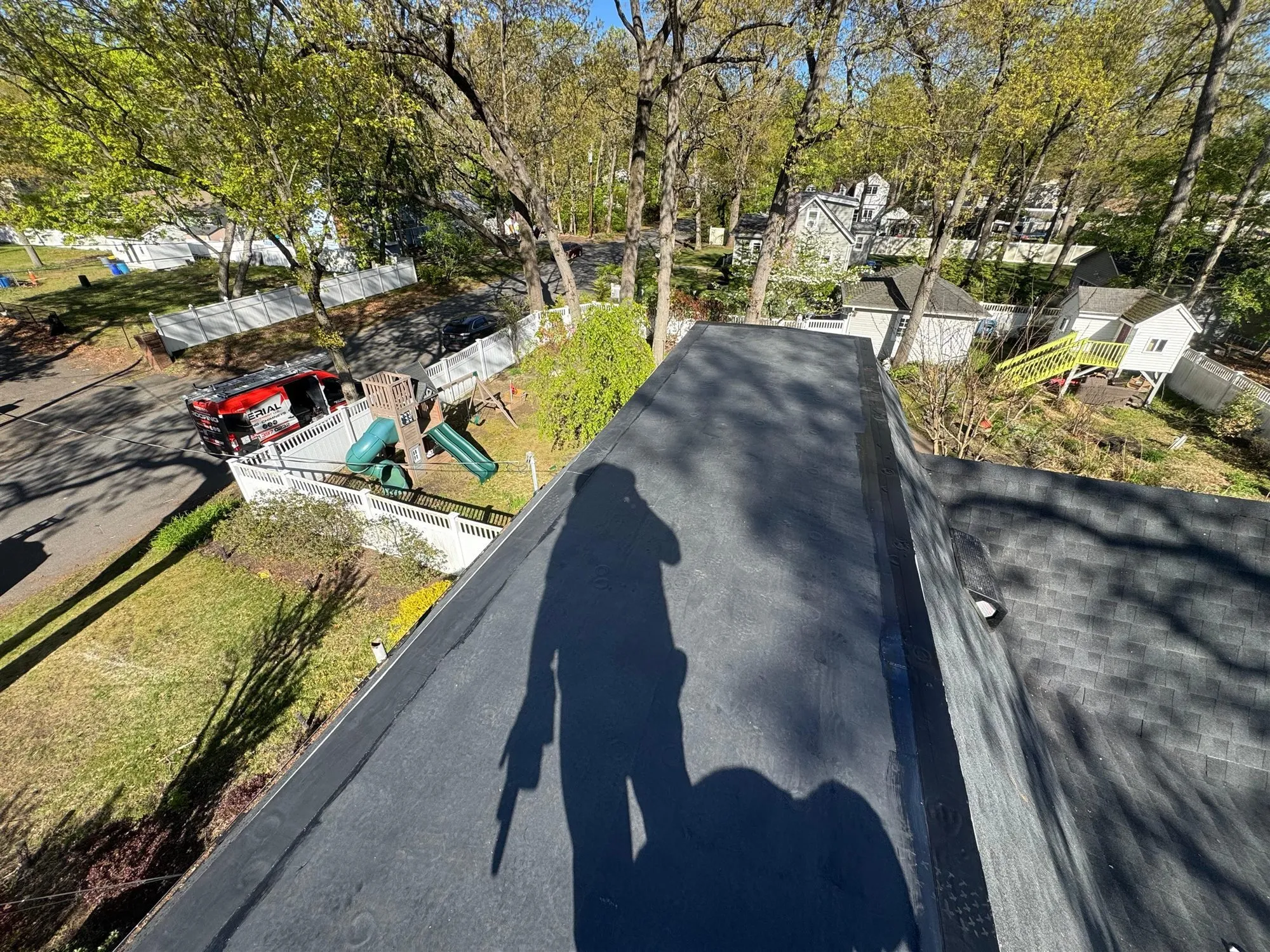 Aging flat roof seen from above