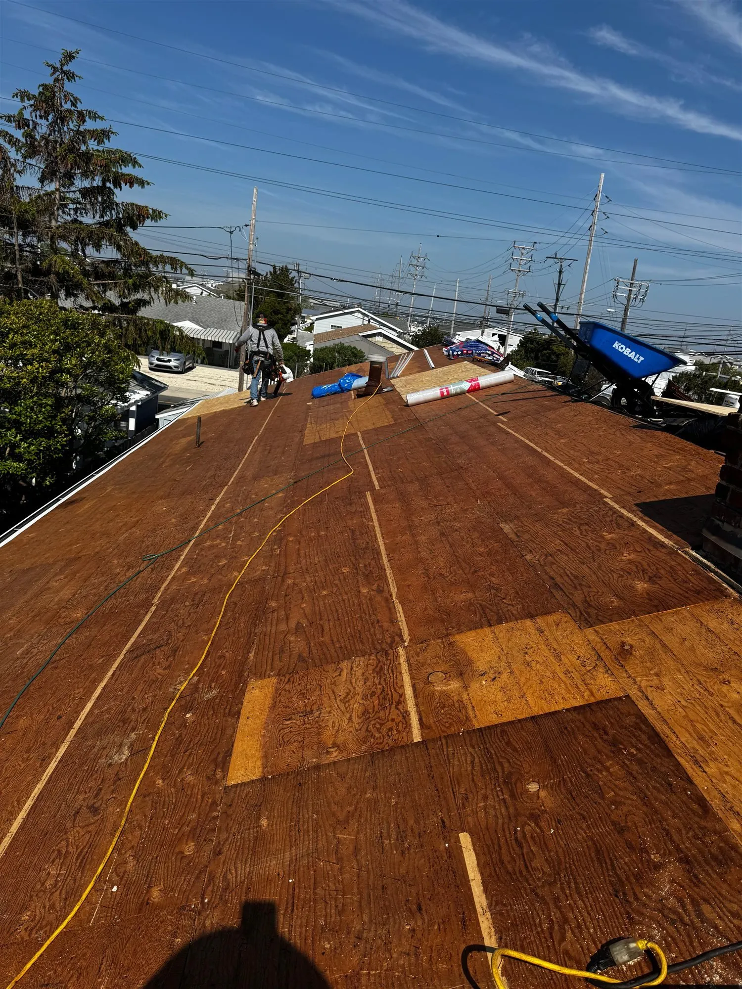 Roof deck boards exposed during a re-roof