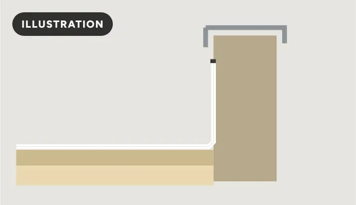 Illustration of PVC flashing turned up a parapet wall with edge metal