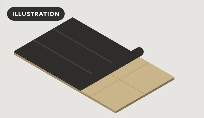 Illustration of a base sheet being rolled over a roof deck