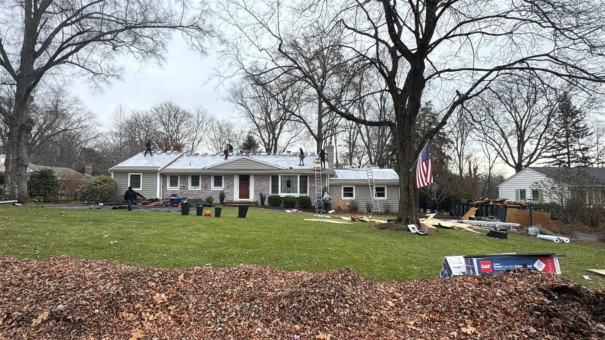 Ranch home during a full re-roof